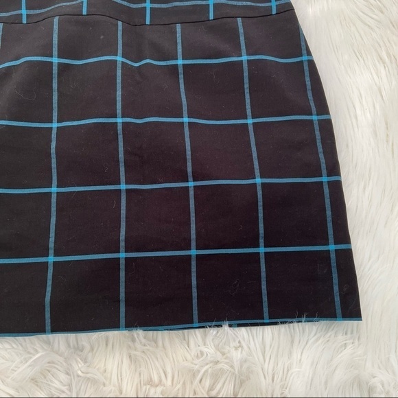 Loft A-Line Shift Skirt Black Teal Window Pane Plaid - Picture 4 of 9